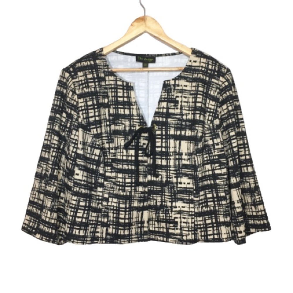 20W Tie-Front Crosshatch Print Cropped Jacket